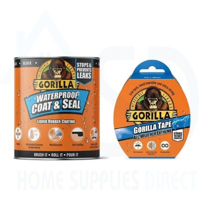 Gorilla Waterproof Coating & Seal Black 473ml + All Weather Extreme Tape 48mm x Gorilla Waterproof Coating & Seal Black 473ml + All Weather Extreme Tape 48mm x