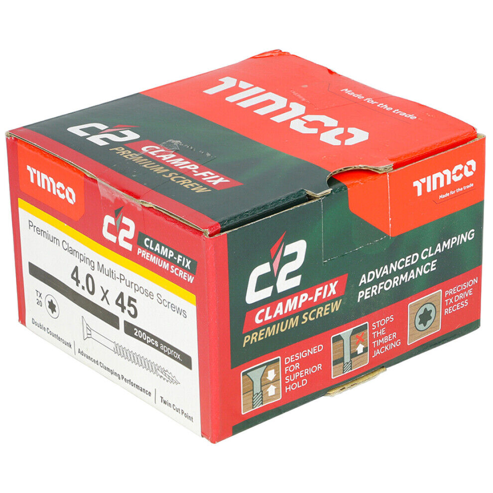 Timco C2 Clamp-Fix Multi-Purpose Premium Countersunk Gold Woodscrews - 4 x 45mm