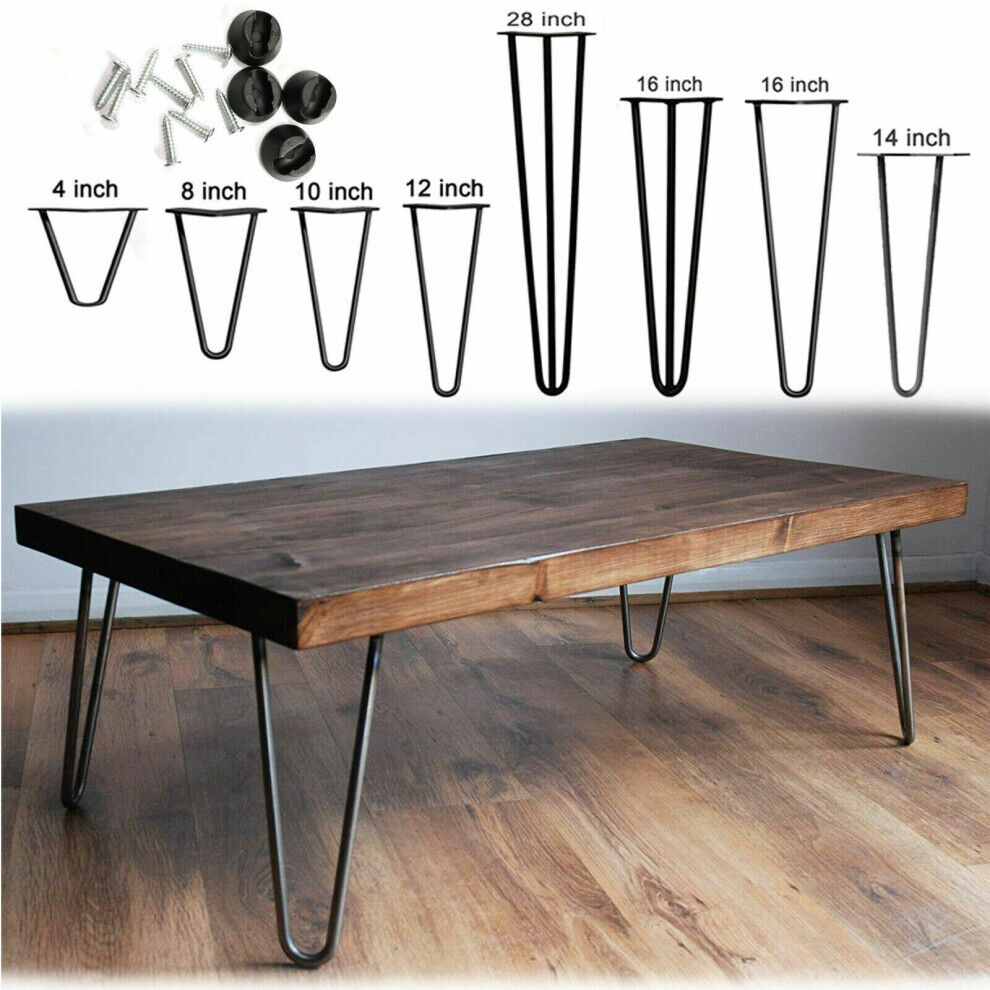 DICN (Black, 12inch(30cm), 2Rod) Hairpin Furniture Legs, 4PCS Hairpin Legs DIY Metal