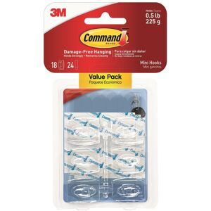 3M Command 17006CLRVP Clear Hooks and Strips Plastic Mini 18 Hooks with 24 Adhes 3M Command 17006CLRVP Clear Hooks and Strips Plastic Mini 18 Hooks with 24 Adhes
