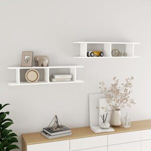 vidaXL 2x Wall Shelf White Engineered Wood Wall-Mounted Hanging Floating Shelf vidaXL 2x Wall Shelf White Engineered Wood Wall-Mounted Hanging Floating Shelf