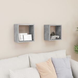 vidaXL 2x Wall Cube Shelves Concrete Grey Storage Wall Hanging Floating Shelf vidaXL 2x Wall Cube Shelves Concrete Grey Storage Wall Hanging Floating Shelf