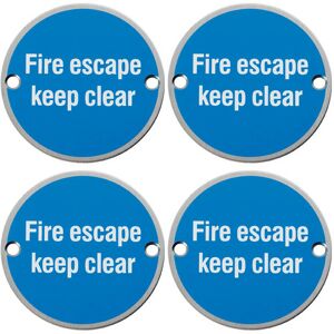 Loops 4x Fire Door Keep Clear Sign 64mm Fixing Centres 76mm Dia Satin Steel Loops 4x Fire Door Keep Clear Sign 64mm Fixing Centres 76mm Dia Satin Steel