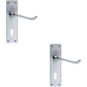 Loops 2x Victorian Scroll Handle on Rectangular Lock Backplate 155 x 41mm Satin Chrome Loops 2x Victorian Scroll Handle on Rectangular Lock Backplate 155 x 41mm Satin Chrome