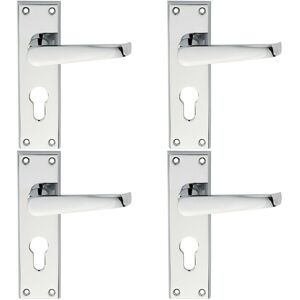 Loops 4x PAIR Straight Victorian Lever on Euro Lock Backplate 150 x 43mm Chrome Loops 4x PAIR Straight Victorian Lever on Euro Lock Backplate 150 x 43mm Chrome