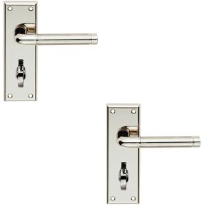 Loops 2x PAIR Round Bar Lever on Bathroom Backplate 150 x 50mm Polished & Satin Nickel Loops 2x PAIR Round Bar Lever on Bathroom Backplate 150 x 50mm Polished & Satin Nickel