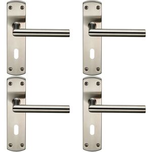 Loops 4x Mitred Lever Door Handle on Lock Backplate 172 x 44mm Satin Stainless Steel Loops 4x Mitred Lever Door Handle on Lock Backplate 172 x 44mm Satin Stainless Steel