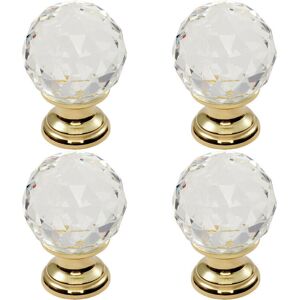Loops 4x Faceted Crystal Cupboard Door Knob 25mm Dia Polished Brass Cabinet Handle Loops 4x Faceted Crystal Cupboard Door Knob 25mm Dia Polished Brass Cabinet Handle