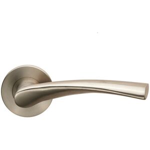 Loops PAIR Twisted Angular Design Lever on Slim Round Rose Concealed Fix Satin Steel Loops PAIR Twisted Angular Design Lever on Slim Round Rose Concealed Fix Satin Steel