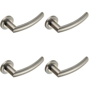 Loops 4x PAIR Curved Round Bar Handle on Round Rose Concealed Fix Satin Steel Loops 4x PAIR Curved Round Bar Handle on Round Rose Concealed Fix Satin Steel