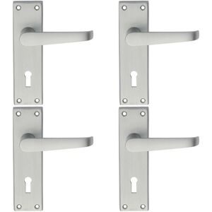 Loops 4x PAIR Straight Victorian Handle on Lock Backplate 150 x 43mm Satin Chrome Loops 4x PAIR Straight Victorian Handle on Lock Backplate 150 x 43mm Satin Chrome