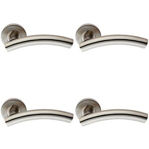 Loops 4x PAIR Arched Round Bar Handle on Round Rose Concealed Fix Satin Steel Loops 4x PAIR Arched Round Bar Handle on Round Rose Concealed Fix Satin Steel