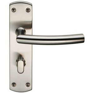 Loops Arched Lever on Bathroom Backplate Door Handle Thumbturn Lock Satin Steel Loops Arched Lever on Bathroom Backplate Door Handle Thumbturn Lock Satin Steel