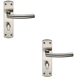 Loops 2x Arched Lever on Bathroom Backplate Door Handle Thumbturn Lock Satin Steel Loops 2x Arched Lever on Bathroom Backplate Door Handle Thumbturn Lock Satin Steel