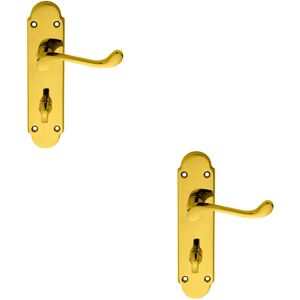 Loops 2x PAIR Victorian Upturned Lever on Bathroom Backplate 170 x 42mm Brass Loops 2x PAIR Victorian Upturned Lever on Bathroom Backplate 170 x 42mm Brass