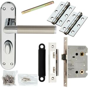Loops Door Handle & Bathroom Lock Pack Chrome & Satin Nickel Modern Flat Backplate Loops Door Handle & Bathroom Lock Pack Chrome & Satin Nickel Modern Flat Backplate