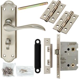 Loops Door Handle & Bathroom Lock Pack Satin Chrome Victorian Curved Ornate Backplate Loops Door Handle & Bathroom Lock Pack Satin Chrome Victorian Curved Ornate Backplate