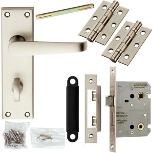 Loops Door Handle & Bathroom Lock Pack Satin Chrome Victorian Straight Lever Backplate Loops Door Handle & Bathroom Lock Pack Satin Chrome Victorian Straight Lever Backplate