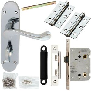 Loops Door Handle & Bathroom Lock Pack Chrome Upturned Scroll Thumb Turn Backplate Loops Door Handle & Bathroom Lock Pack Chrome Upturned Scroll Thumb Turn Backplate