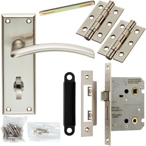 Loops Door Handle & Bathroom Lock Pack Satin Nickel Curved Arched Lever Backplate Loops Door Handle & Bathroom Lock Pack Satin Nickel Curved Arched Lever Backplate