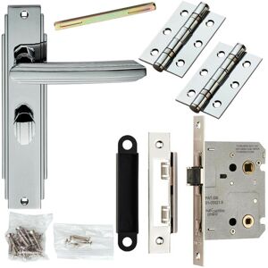Loops Door Handle & Bathroom Lock Pack Chrome Art Deco Premium Thumb Turn Backplate Loops Door Handle & Bathroom Lock Pack Chrome Art Deco Premium Thumb Turn Backplate