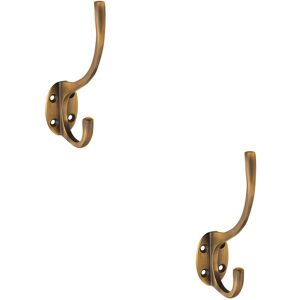Loops 2x Victorian Hat & Coat Hook on Oval Backplate 64mm Projection Antique Brass Loops 2x Victorian Hat & Coat Hook on Oval Backplate 64mm Projection Antique Brass