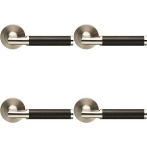 Loops 4x PAIR Carbon Fibre Round Bar Handle on Round Rose Concealed Fix Satin Steel Loops 4x PAIR Carbon Fibre Round Bar Handle on Round Rose Concealed Fix Satin Steel