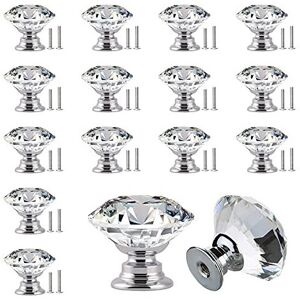 YEYIT 16 Pack Crystal Cabinet Knobs 25mm Glass Diamond Door Handles,Clear Diamon YEYIT 16 Pack Crystal Cabinet Knobs 25mm Glass Diamond Door Handles,Clear Diamon