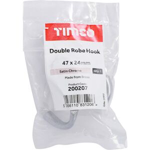 Timco Double Robe Hook Satin Chrome - 47 x 24mm (1 Pack Bag) Timco Double Robe Hook Satin Chrome - 47 x 24mm (1 Pack Bag)