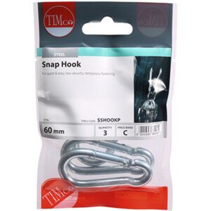 Timco Snap Hooks - Steel - 60mm (3 Pack Bag) Timco Snap Hooks - Steel - 60mm (3 Pack Bag)