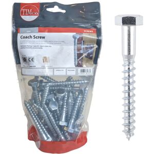 Timco Hex Head Coach Screws (Silver) - 8 x 60mm (65 Pack Bag) Timco Hex Head Coach Screws (Silver) - 8 x 60mm (65 Pack Bag)