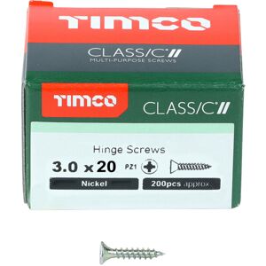 Timco Classic Countersunk Multi-Purpose Hinge Screws (Nickel) - 3 x 20mm (200 Pa Timco Classic Countersunk Multi-Purpose Hinge Screws (Nickel) - 3 x 20mm (200 Pa