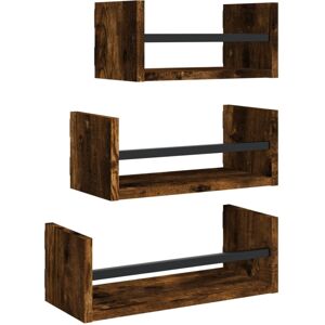 vidaXL Smoked Oak 3-Piece Wall Shelf Set - Wall Shelf Set vidaXL Smoked Oak 3-Piece Wall Shelf Set - Wall Shelf Set