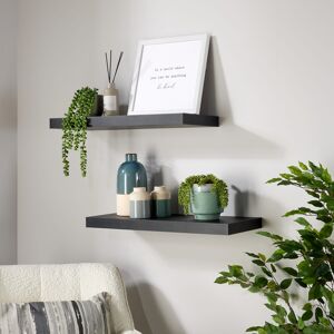 Home Source Pair of 60cm Floating Wall Mounted Shelves - Matt Black Home Source Pair of 60cm Floating Wall Mounted Shelves - Matt Black