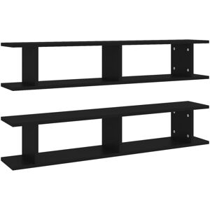 vidaXL 2x Wall Shelf Black Engineered Wood Wall-Mounted Hanging Floating Shelf vidaXL 2x Wall Shelf Black Engineered Wood Wall-Mounted Hanging Floating Shelf