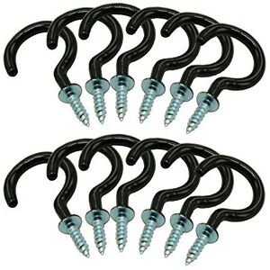 KINGLAKE 12 Pcs Screw-in Eye Hooks (HJ8U) Black, Plastic-Coated Steel Ceiling Hooks for C KINGLAKE 12 Pcs Screw-in Eye Hooks (HJ8U) Black, Plastic-Coated Steel Ceiling Hooks for C