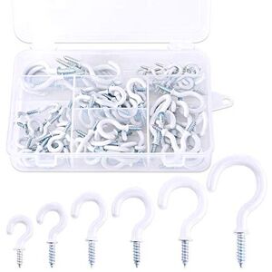 Glarks 100-Pieces 6 Sizes White Vinyl Coated Cup Hooks Screw-in Ceiling Hooks Screw Hooks Mug Hooks Hangers Assortment Kit for Home and Office Use Glarks 100-Pieces 6 Sizes White Vinyl Coated Cup Hooks Screw-in Ceiling Hooks Screw Hooks Mug Hooks Hangers Assortment Kit for Home and Office Use