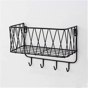 Unbranded (4 Haken, Black) Wall Shelf Floating Shelf With Metal Grid, Wall Shelf With Hook Unbranded (4 Haken, Black) Wall Shelf Floating Shelf With Metal Grid, Wall Shelf With Hook