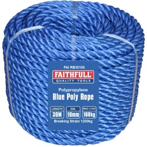 Faithfull FAIRB30100 Blue Poly Rope Coil 10mm Dia x 30M Max Load 160kg, Breaking Faithfull FAIRB30100 Blue Poly Rope Coil 10mm Dia x 30M Max Load 160kg, Breaking