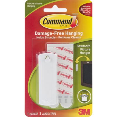 3M Command Large Sawtooth Picture Hangers-White 1 Hanger & 2 Strips 3M Command Large Sawtooth Picture Hangers-White 1 Hanger & 2 Strips