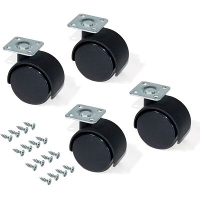 Emuca 2036817 Pack of 4 black swivel castors for furniture without brake 30mm di Emuca 2036817 Pack of 4 black swivel castors for furniture without brake 30mm di