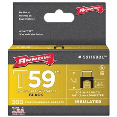 Arrow Fastener 091-591168BL .25 in. Insulated Staple Black 300- Box Arrow Fastener 091-591168BL .25 in. Insulated Staple Black 300- Box