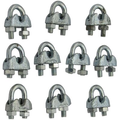 SecureFix Direct Wire Rope Grips 16MM x10 - Bulldog Clamp Cable Galvanised Commercial SecureFix Direct Wire Rope Grips 16MM x10 - Bulldog Clamp Cable Galvanised Commercial