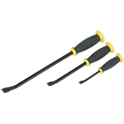 Loops 3 Piece Angled Pry Bar Set - Hammer Caps - Heat Treated Steel Shafts - Soft Grip Loops 3 Piece Angled Pry Bar Set - Hammer Caps - Heat Treated Steel Shafts - Soft Grip