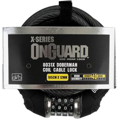OnGuard X Doberman 8031 Combo Cable Lock - 185cm x 12mm Self-Coiling Steel Cable OnGuard X Doberman 8031 Combo Cable Lock - 185cm x 12mm Self-Coiling Steel Cable