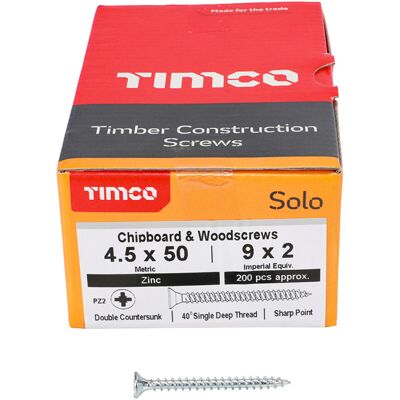 Timco - Solo - Silver Countersunk - 4.5 x 50 - Wood screw Timco - Solo - Silver Countersunk - 4.5 x 50 - Wood screw