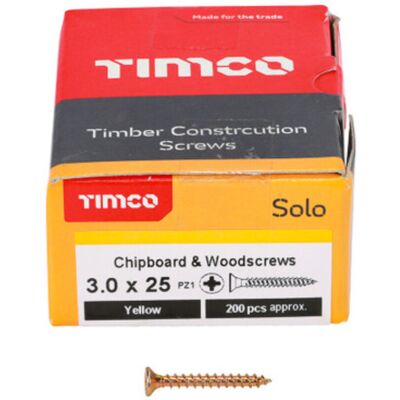 Timco - Solo Double Countersunk - Gold - 3.0 x 25mm - Screw Timco - Solo Double Countersunk - Gold - 3.0 x 25mm - Screw
