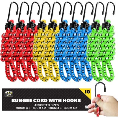 SOL - Assorted 10pk - With Hooks - Long - Bungee Cords SOL - Assorted 10pk - With Hooks - Long - Bungee Cords