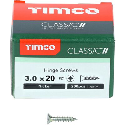 Timco Classic Countersunk Multi-Purpose Hinge Screws (Nickel) - 3 x 20mm (200 Pa Timco Classic Countersunk Multi-Purpose Hinge Screws (Nickel) - 3 x 20mm (200 Pa