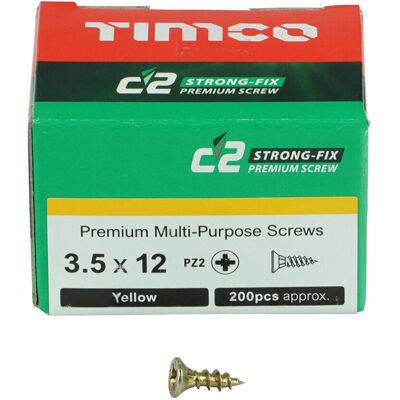 Timco Yellow C2 Strong-Fix Double Countersunk PZ2 Screws - 3.5 x 12mm (200 Box) Timco Yellow C2 Strong-Fix Double Countersunk PZ2 Screws - 3.5 x 12mm (200 Box)